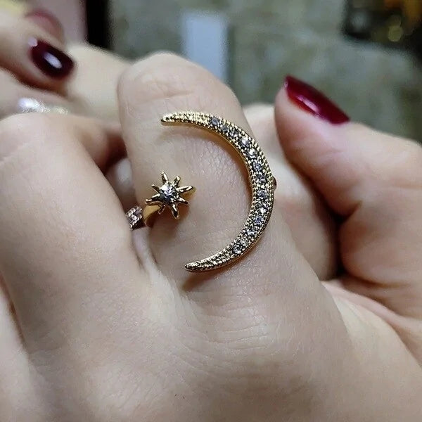 Moon Star Open Finger Rings