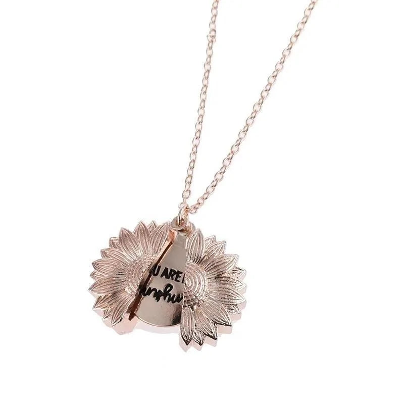 Sunflower Double-layer Engraved Pendant Necklace