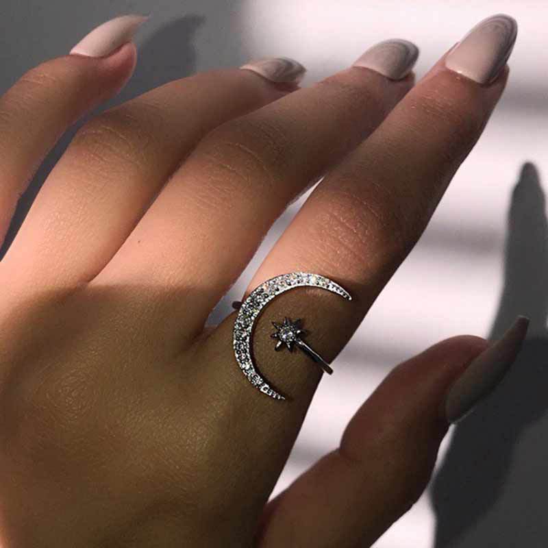 Moon Star Open Finger Rings
