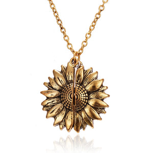 Sunflower Double-layer Engraved Pendant Necklace