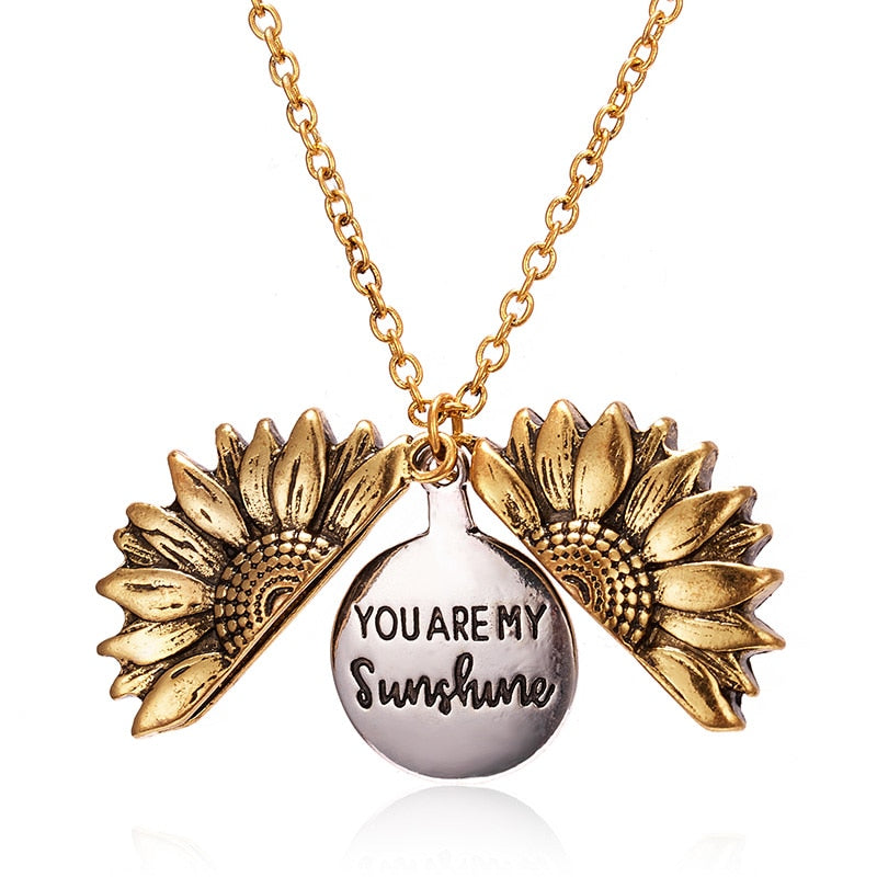 Sunflower Double-layer Engraved Pendant Necklace
