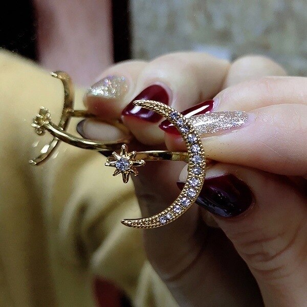 Moon Star Open Finger Rings