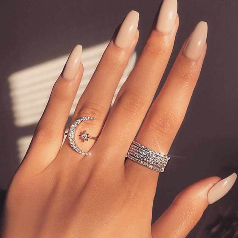 Moon Star Open Finger Rings